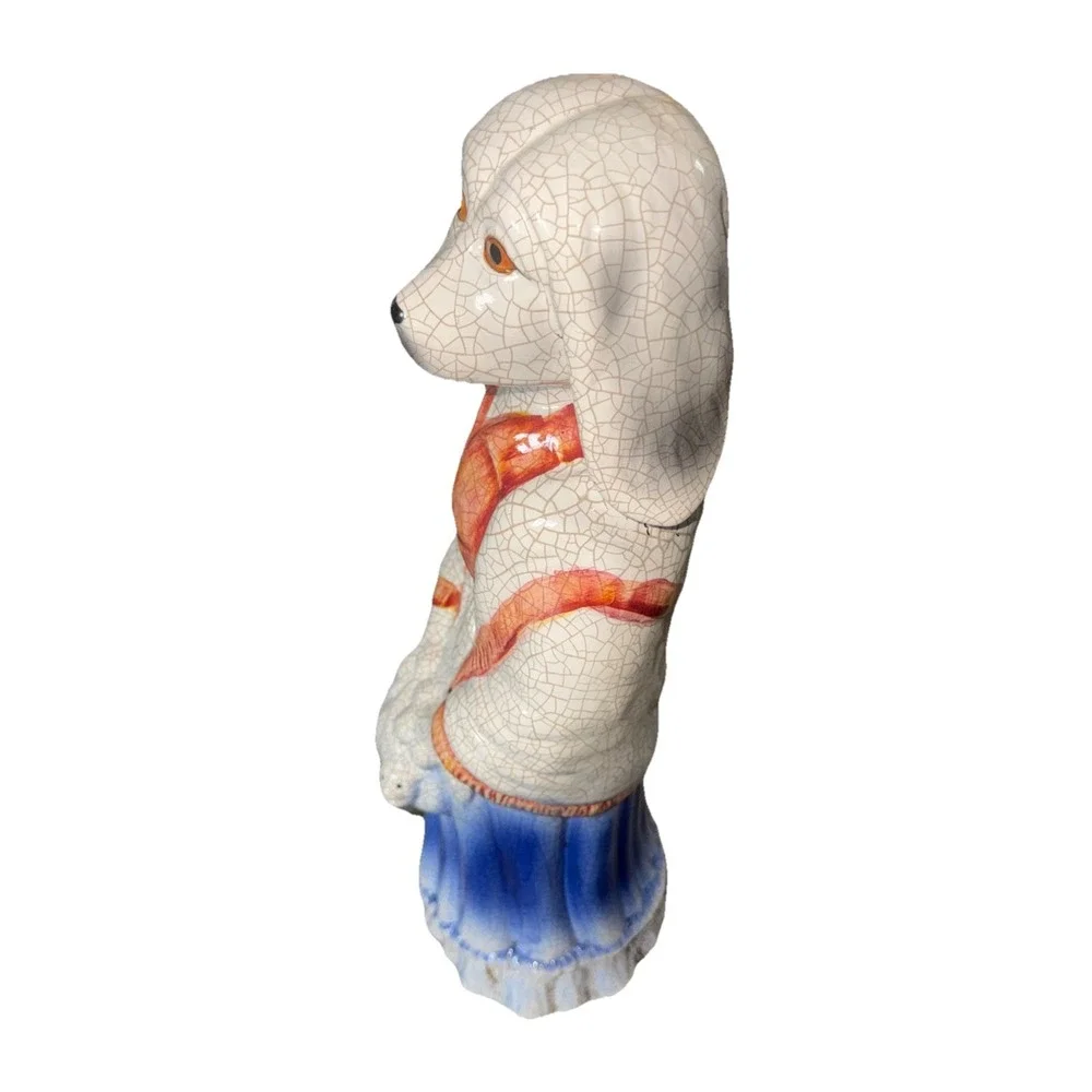 Vintage Crackle Finish Standing Ceramic Dog Statue 14